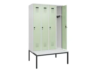 locker met bank,HxBxD 2120x1200x815mm,4vak,vak B 300mm,draaigrendel - 1