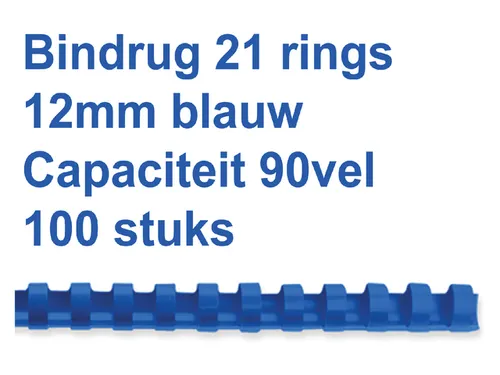 Bindrug Fellowes 12mm 21-rings A4 blauw 100stuks