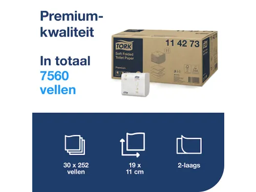 Toiletpapier Tork 114273 T3 zacht gevouwen premium 2-laags