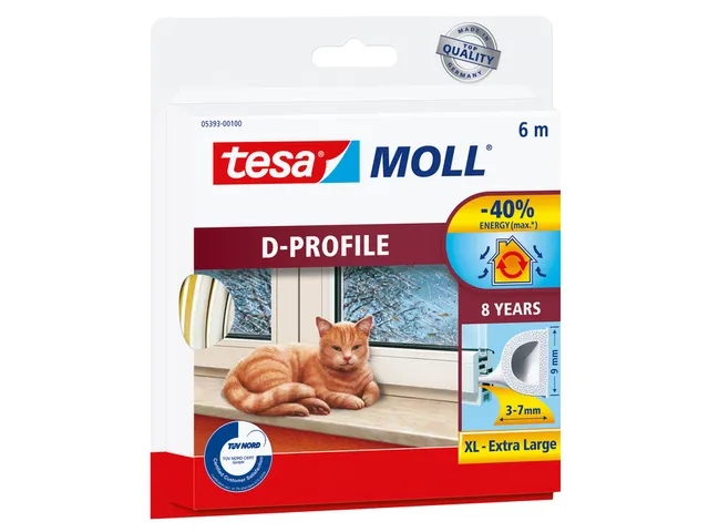 Tochtstrip Tesa Moll 05393 D profiel 9mmx6m wit