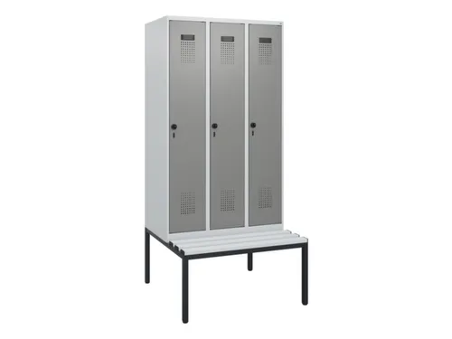 locker met bank,HxBxD 1950x900x815mm,3vak,vak B 300mm,draaigrendel