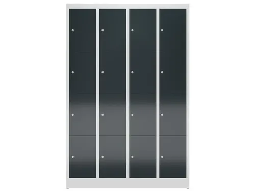 Lockerkast 1800x1185x500mm 4x4 vakken cilinderslot, sokkel, RAL7016