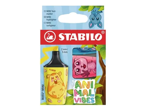 Surligneur STABILO BOSS Animal Vibes Mini assorti blister 3 pièces