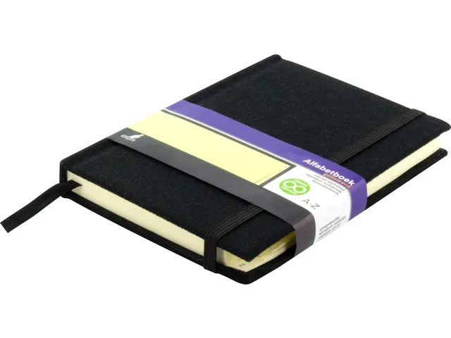 Carnet alphabet Kangaro A6 A-Z couverture rigide en lin noir, 208 page