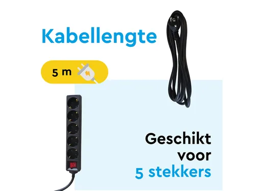 Stekkerdoos BRASQ 5 voudig 5 meter zwart