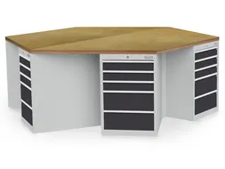 groepswerkbank,HxBxD 859x2500x2165mm,multiplexblad,6containers