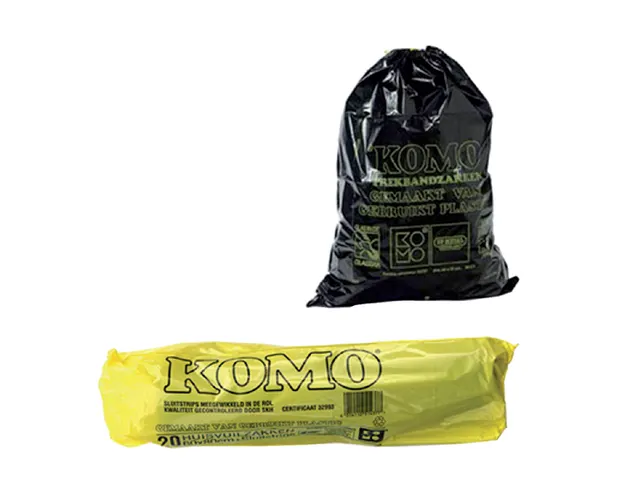 Vuilniszak Komo 60 Liter Met Trekband 15 Per Rol Grijs