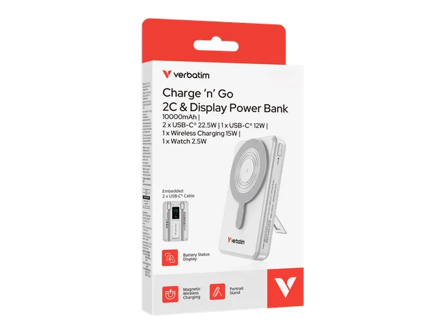 Charge 'n' Go Power Bank Magnetisch draadloos opladen 10.000mAh Zilver
