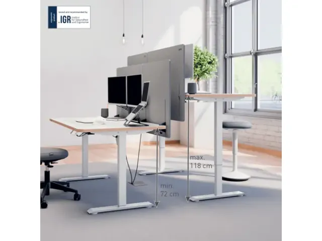 Ergo bureau assis/debout, ft plateau 140 x 80 cm, électrique, sur pie