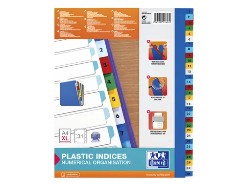 Tabbladen Oxford A4+ 11-gaats 1-31 PP kleur