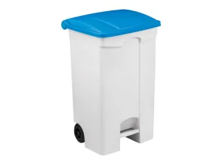 Contitop,mobiele afvalbak met pedaal 90L wit/blauw - 1