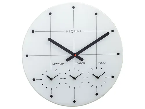 Wereldtijden klok - Stille wandklok - 43cm - Wit - Glazen klok - NeXti