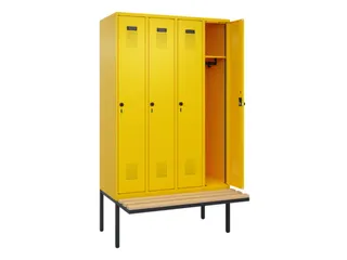 locker met bank,HxBxD 2120x1200x815mm,4vak,vak B 300mm,draaigrendel - 2