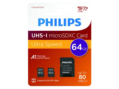 Geheugenkaart Philips micro SDXC Class 10 UHS-I U1 64GB 2 stuks