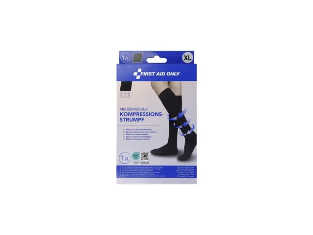 Steunkous First Aid Only kniehoog gesloten zwart maat XL