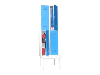 Garderobekast 2150x630x800mm 2x2 Vakken Zitbank Ral7035 Front Ral5010 - 2