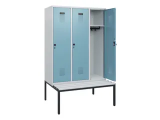 locker met bank,HxBxD 1950x1200x815mm,3vak,vak B 400mm,draaigrendel - 1