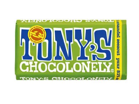 Chocolade Tony's Chocolonely reep 180gr puur amandel zeezout