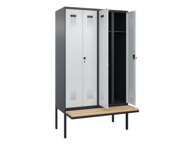 locker met bank,voor scheiding van kleding,HxBxD 2120x1200x815mm,4vak