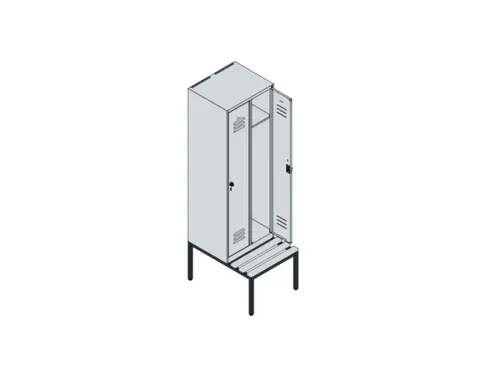 locker met bank,HxBxD 2120x600x815mm,2vak,vak B 300mm,draaigrendel