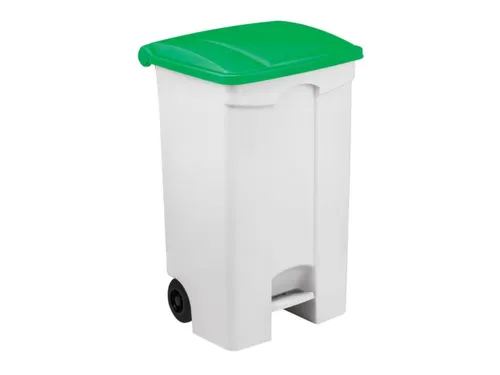Contitop,mobiele afvalbak met pedaal 90L wit/groen