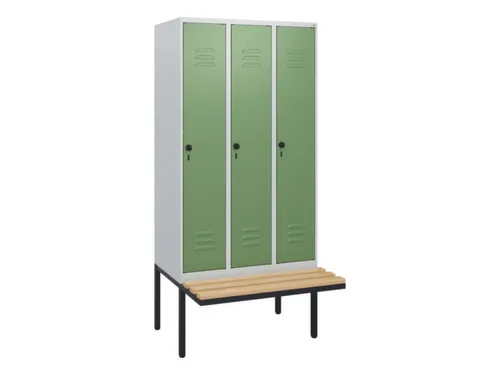locker met bank,HxBxD 1950x900x815mm,3vak,vak B 300mm,draaigrendel