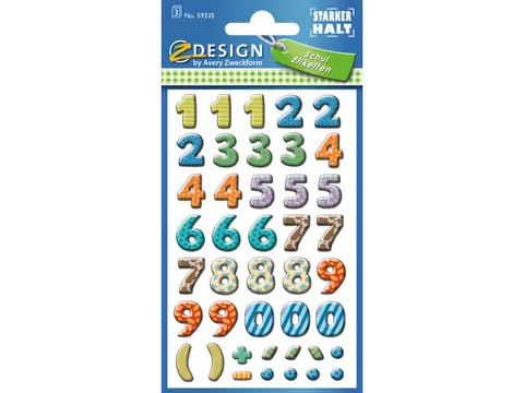 cijferetiket Z-design School pakje a 3 vel bont gekleurd