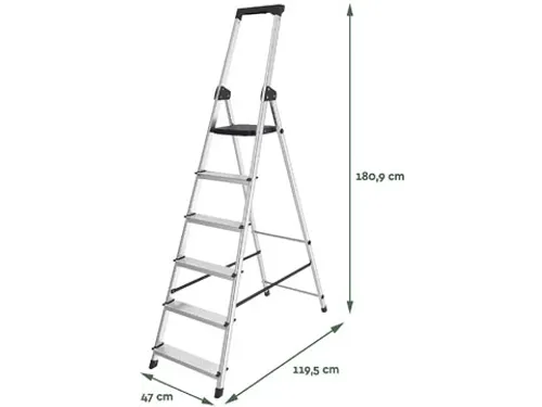trapladder SL600, aluminium, zilver, 6 treden