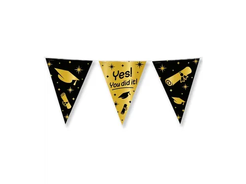 Slinger Folie vlaggen Party Flag Foil 'You Did It' Goud-Zwart 10m