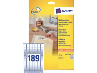 Etiket Avery L4731REV-25 25.4x10mm afneembaar wit 4725stuks - 2