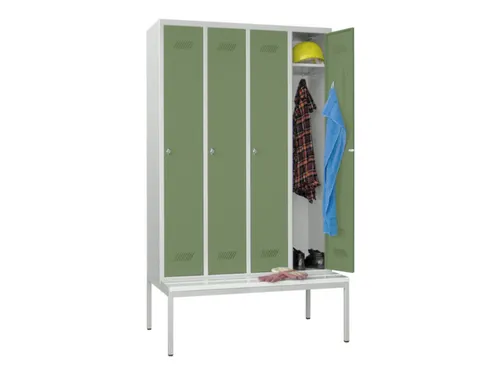 locker met bank,HxBxD 2150x1200x500mm,4vak,RAL7035,front RAL6011