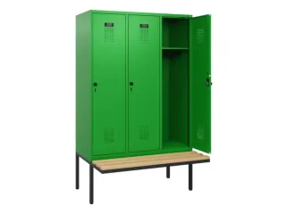 locker met bank,HxBxD 1950x1200x815mm,3vak,vak B 400mm,draaigrendel - 1