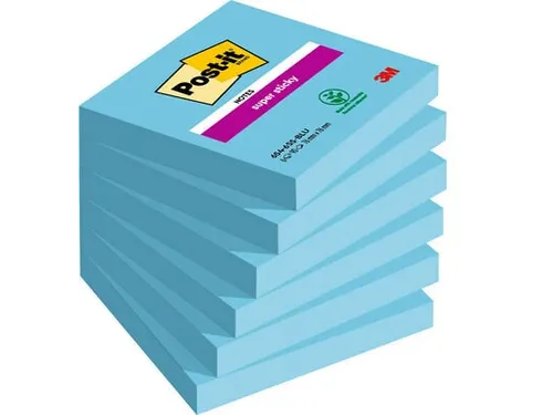 Memoblok Post-it 654 Super Sticky 76x76mm blauw 90 vel