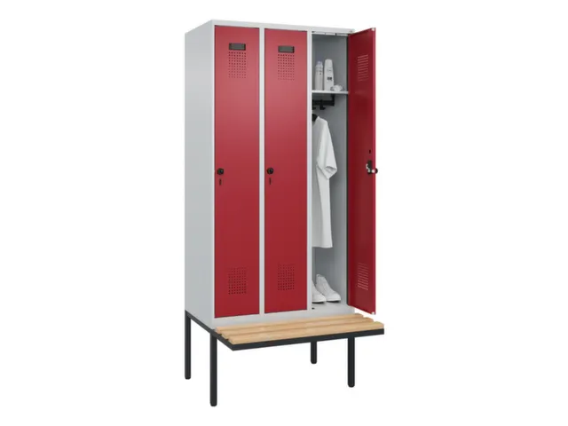 locker met bank,HxBxD 2120x900x815mm,3vak,vak B 300mm,draaigrendel