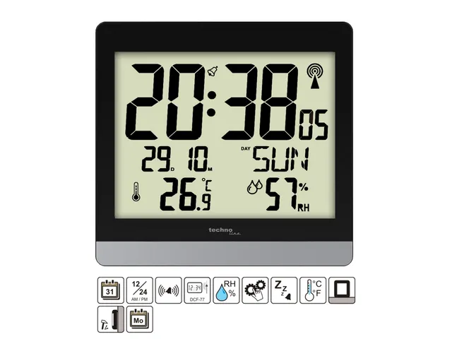 Digitale wandklok Technoline WS 8014 200x189x29mm zwart/zilver