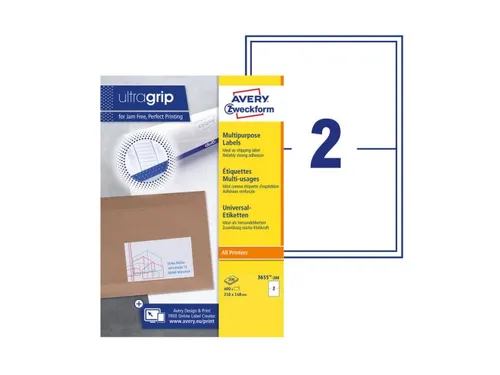 Etiket Avery Zweckform 3655-200 210x148mm A5 wit 400stuks