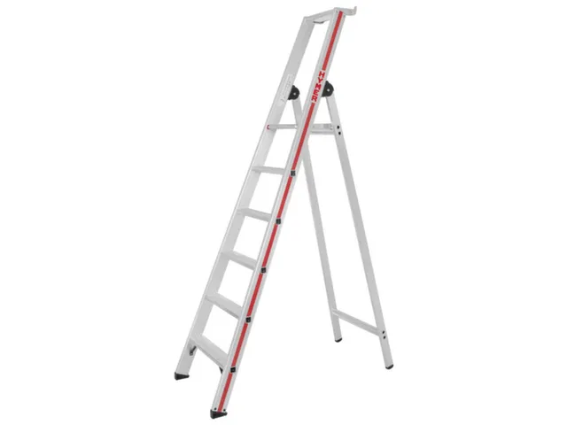 trapladder,eenzijdig,6treden,stand H 1,4m,balk L 2,2m,aluminium