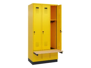 locker met bank,HxBxD 1950x900x815mm,3vak,vak B 300mm,draaigrendel - 1