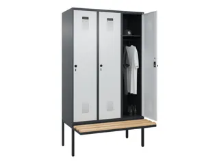 locker met bank,HxBxD 2120x1200x815mm,3vak,vak B 400mm,draaigrendel - 1