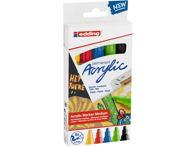 Acrylmarker edding e-5100 medium set van 5 kleuren pastel