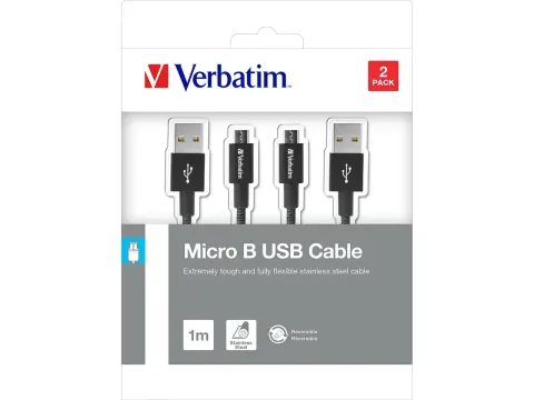 48874 VERBATIM Sync+Charge Kabel Micro USB-B 1m zwart 2 stuks