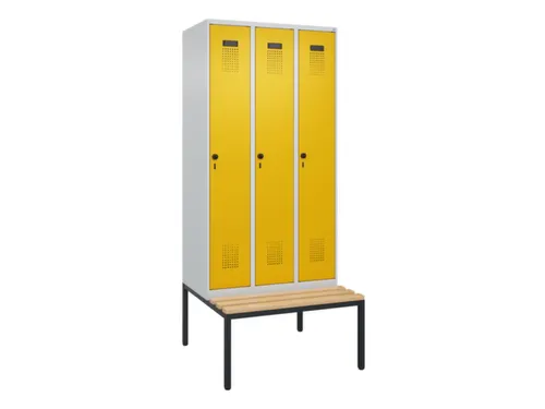 locker met bank,HxBxD 2120x900x815mm,3vak,vak B 300mm,draaigrendel