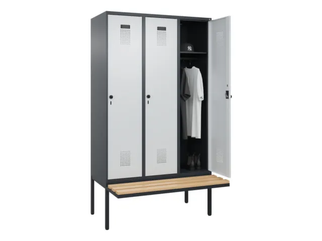 locker met bank,HxBxD 2120x1200x815mm,3vak,vak B 400mm,draaigrendel