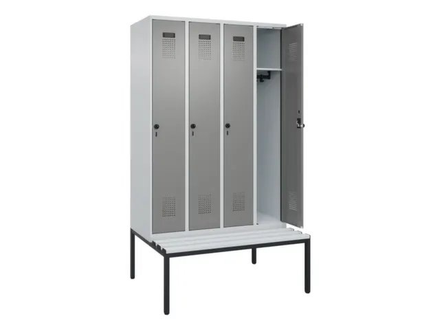 locker met bank,HxBxD 2120x1200x815mm,4vak,vak B 300mm,draaigrendel