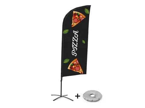 Horecavlag Alu Wind complete set PIZZA kruisvoet Zwart