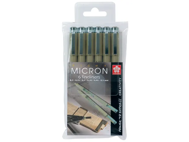 Fineliner Sakura pigma micron set 6stuks zwart