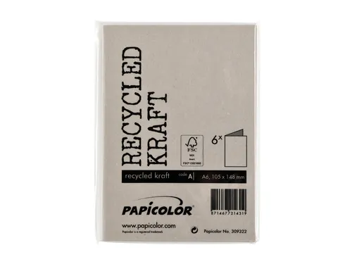 Correspondentiekaart Papicolor dubbel 105x148mm kraft grijs pak 6 st