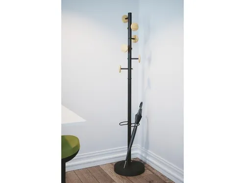 Music designkapstok zwart metaal met 9 houten haken met paraplurek 175