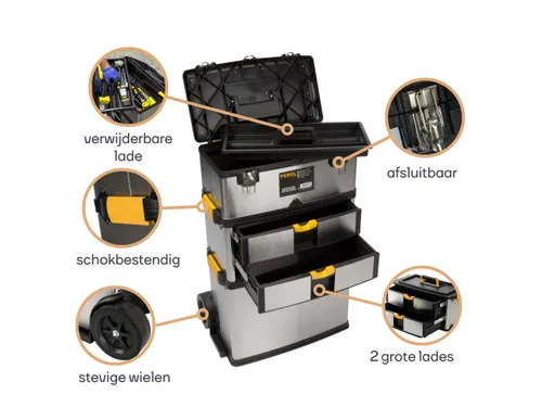 Gereedschapswagen 3-in-1 Trolley RVS 570x354x830mm 167 Liter