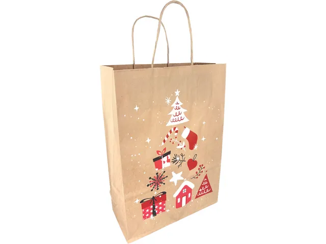 Draagtas Papier 22x10x31cm Bruin Kerst doos 250st